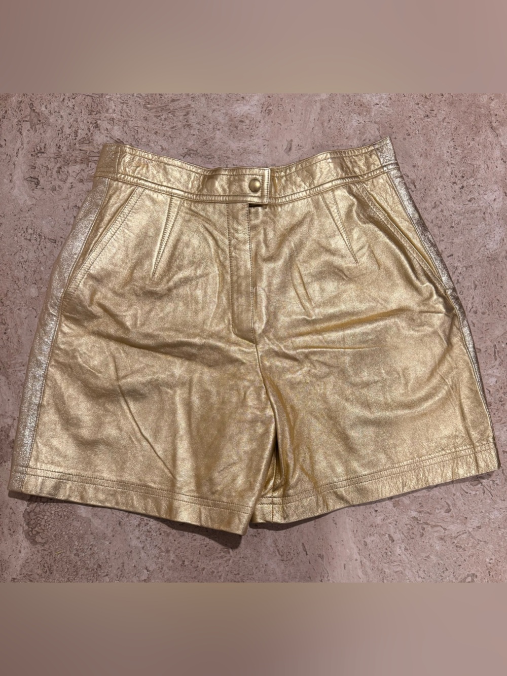 ESCADA Vintage Deadstock Metallic Gold Leather High-Rise Shorts